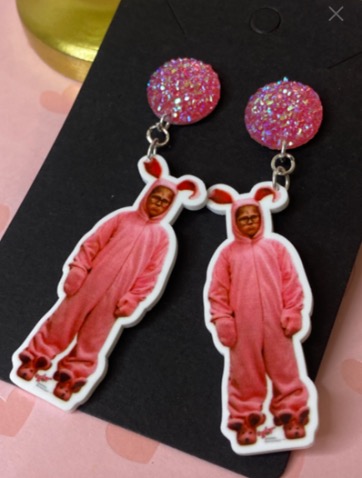 Pink Bunny Suit - Christmas Story Dangle Earrings