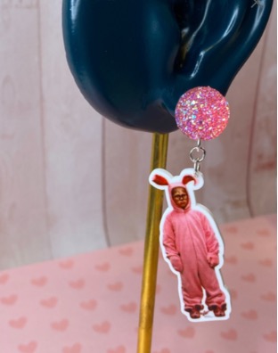Pink Bunny Suit - Christmas Story Dangle Earrings