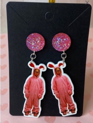 Pink Bunny Suit - Christmas Story Dangle Earrings