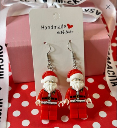 Lego Style Santa - Dangle Earrings