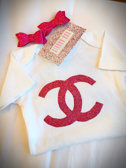 Designer Inspired Hot PINK GLITTER Logo Set w/Bow
