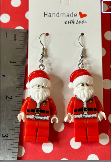 Lego Style Santa - Dangle Earrings